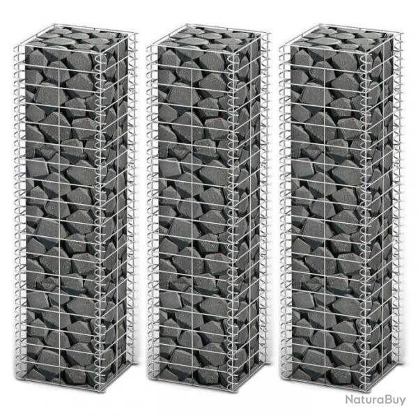 Jeu de panier de gabion 3 pcs Fil galvanis 25 x 25 x 100 cm