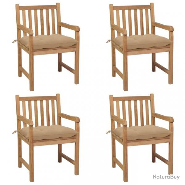 Chaises de jardin 4 pcs avec coussins beige Bois de teck solide