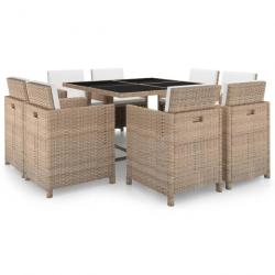 Salon de jardin avec coussins 9 pcs Résine tressée Beige