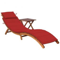 Chaise longue de jardin avec table et coussin Bois d'acacia