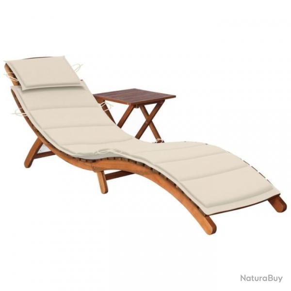 Chaise longue de jardin avec table et coussin Bois d'acacia