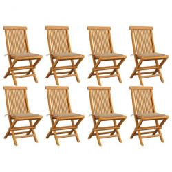 Chaises de jardin avec coussins beige 8 pcs Bois de teck massif