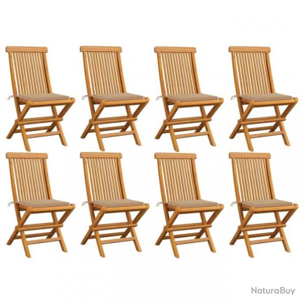 Chaises de jardin avec coussins beige 8 pcs Bois de teck massif