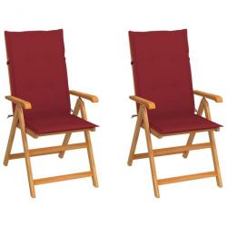 Chaises de jardin 2 pcs avec coussins bordeaux Bois de teck