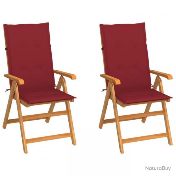 Chaises de jardin 2 pcs avec coussins bordeaux Bois de teck