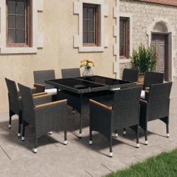 Ensemble à dîner de jardin 9 pcs Résine tressée et acacia Noir