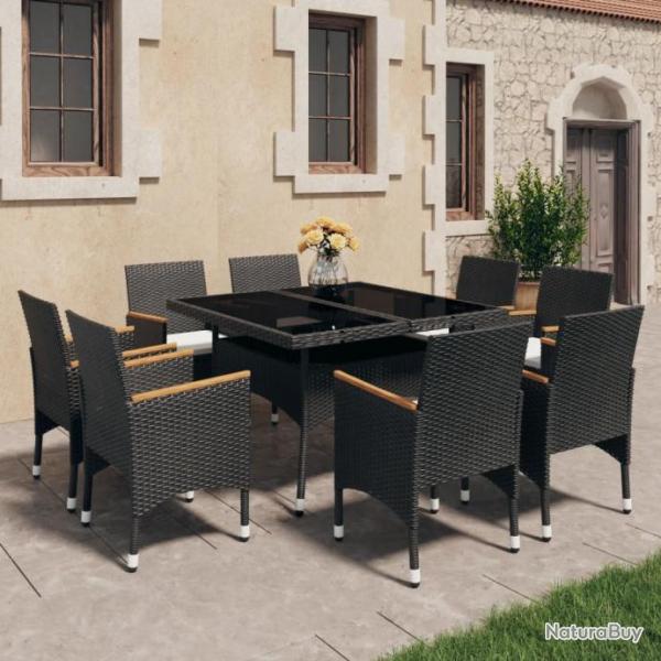 Ensemble  dner de jardin 9 pcs Rsine tresse et acacia Noir