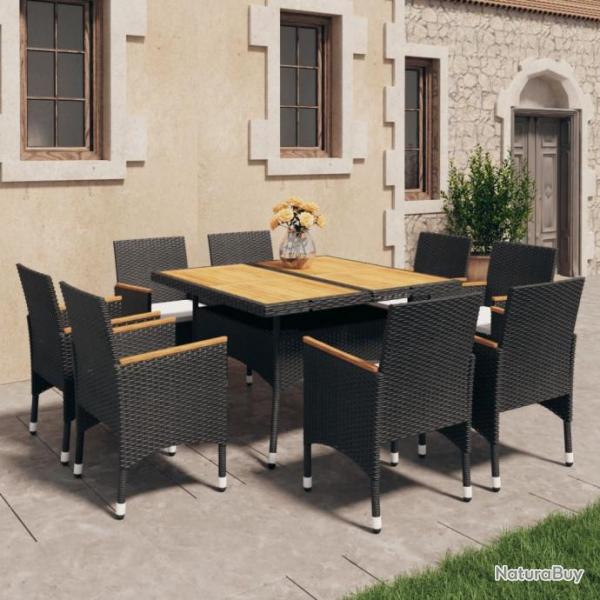 Ensemble  dner de jardin 9 pcs Rsine tresse et acacia Noir