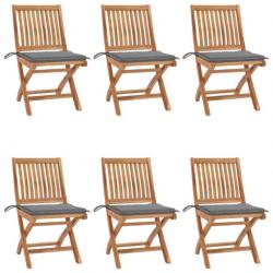 Chaises pliables de jardin avec coussins 6 pcs Bois de teck