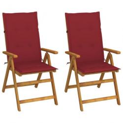 Chaises inclinables de jardin 2 pcs avec coussins Bois d'acacia