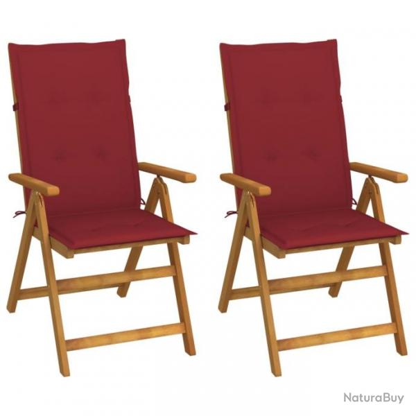 Chaises inclinables de jardin 2 pcs avec coussins Bois d'acacia