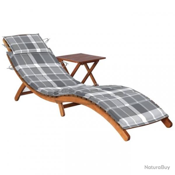 Chaise longue de jardin avec table et coussin Bois d'acacia