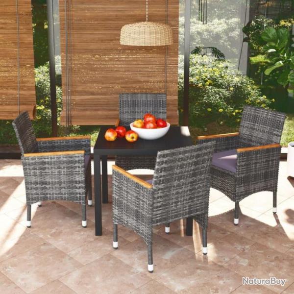 Mobilier  dner de jardin et coussins 5pcs Rsine tresse Gris