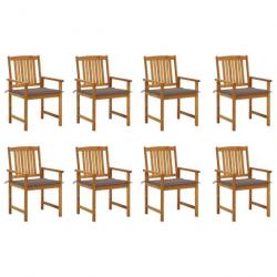 Chaises de jardin avec coussins 8 pcs Bois d'acacia solide