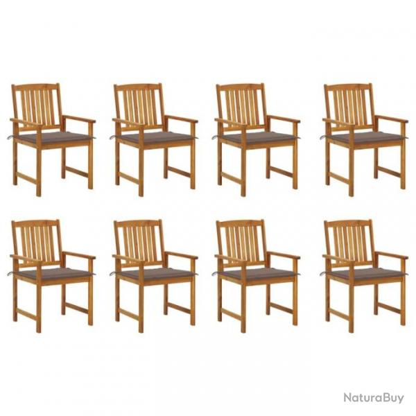 Chaises de jardin avec coussins 8 pcs Bois d'acacia solide