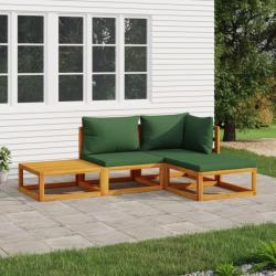 Salon de jardin 4 pcs avec coussins vert bois massif