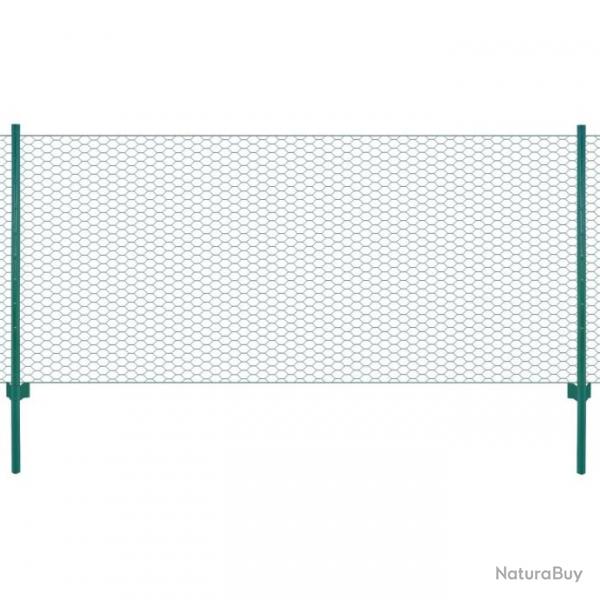 Clture en grillage mtallique avec poteaux Acier 25x0,5 m Vert