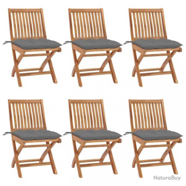 Chaises pliables de jardin avec coussins 6 pcs Bois de teck