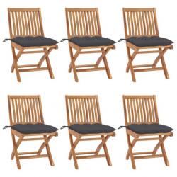 Chaises pliables de jardin avec coussins 6 pcs Bois de teck