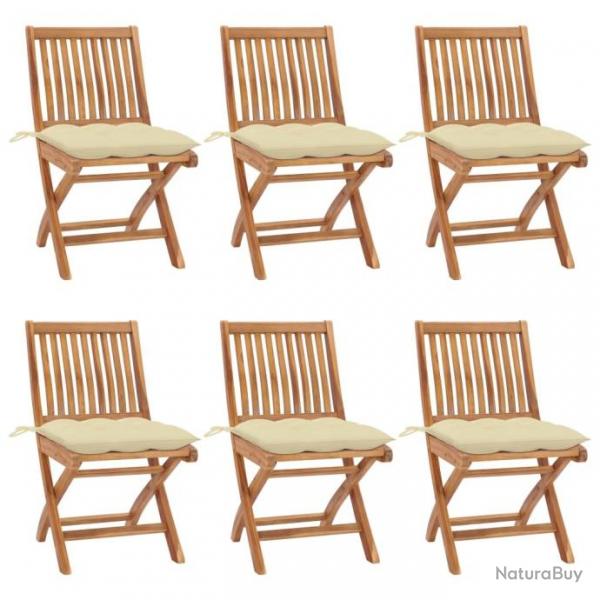 Chaises pliables de jardin avec coussins 6 pcs Bois de teck