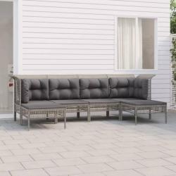 Salon de jardin 6 pcs avec coussins Gris Résine tressée