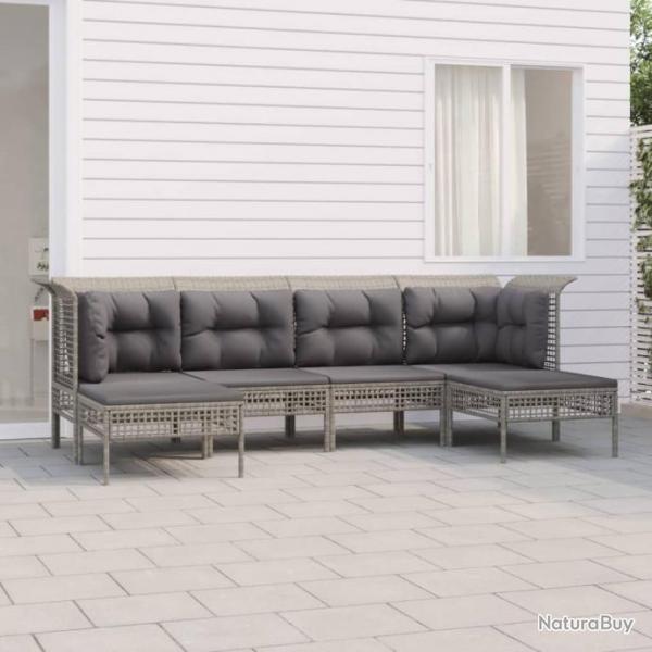 Salon de jardin 6 pcs avec coussins Gris Rsine tresse