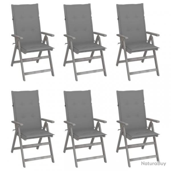 Chaises inclinables de jardin 6 pcs avec coussins Bois d'acacia