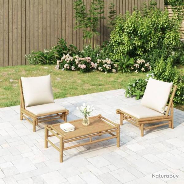 Chaises de jardin 2 pcs avec coussins blanc crme bambou