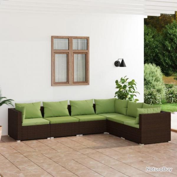 Salon de jardin 6 pcs avec coussins Rsine tresse Marron