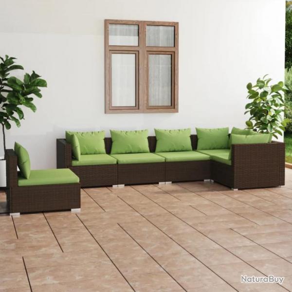 Salon de jardin 6 pcs avec coussins Rsine tresse Marron