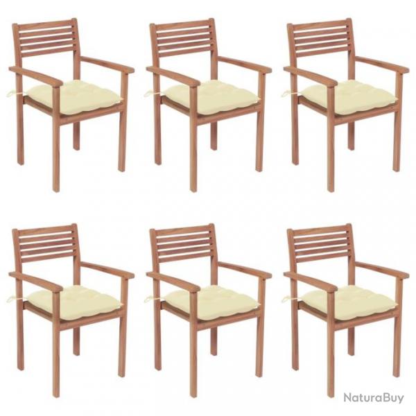 Chaises de jardin empilables avec coussins 6 pcs Teck solide