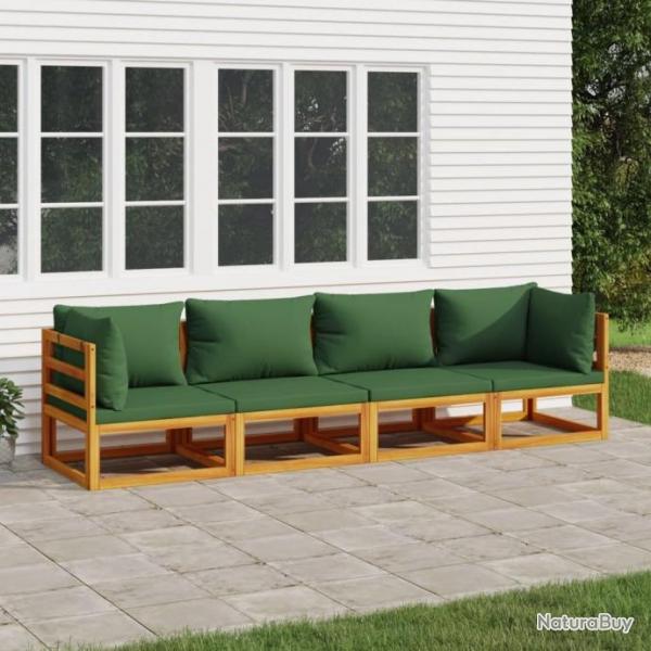 Salon de jardin 4 pcs avec coussins vert bois massif