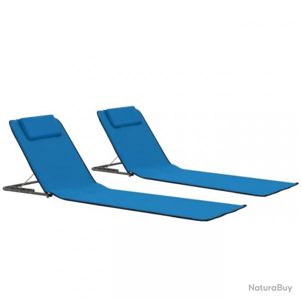 Tapis de plage pliables 2 pcs Acier et tissu Bleu