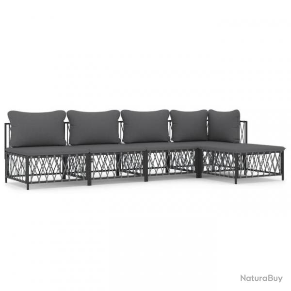 Salon de jardin avec coussins 5 pcs anthracite acier