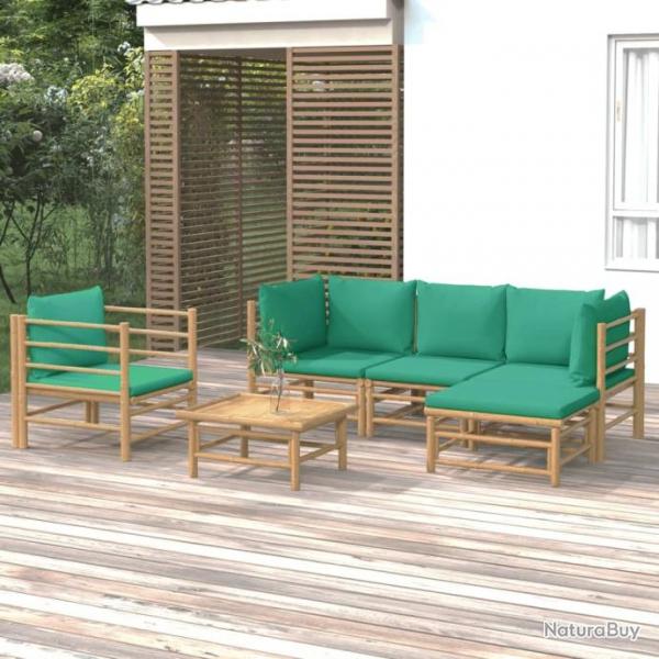 Salon de jardin 6 pcs avec coussins vert bambou