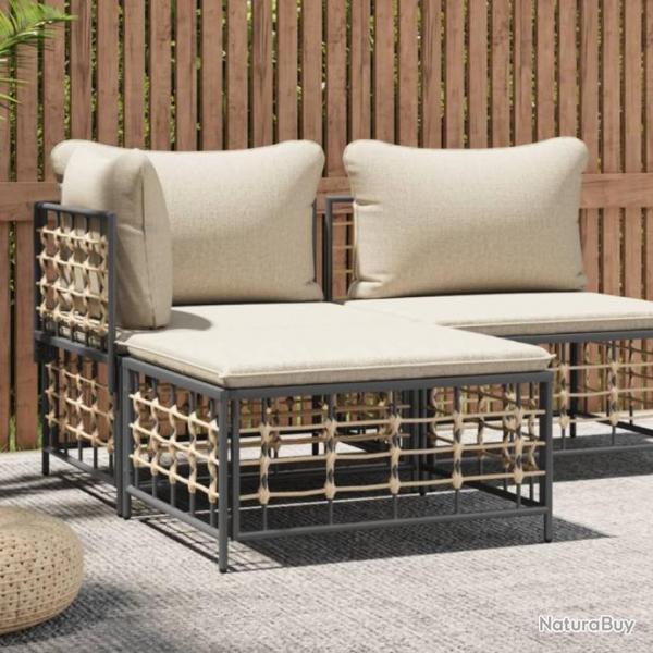 Tabouret de jardin avec coussin beige rsine tresse