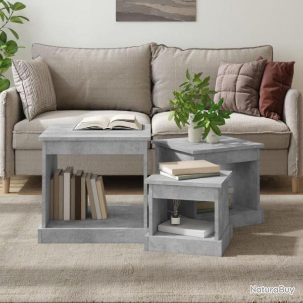 Tables gigognes 3 pcs gris bton bois d'ingnierie