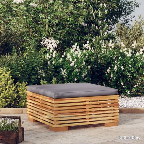 Repose-pied de jardin et coussin Gris fonc Bois de teck massif