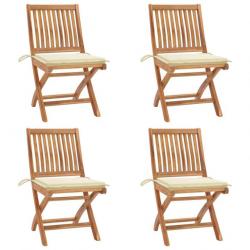 Chaises pliables de jardin avec coussins 4 pcs Teck solide