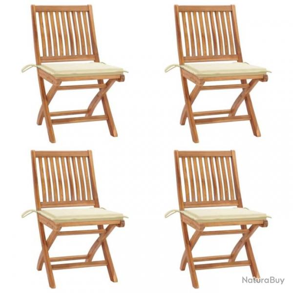 Chaises pliables de jardin avec coussins 4 pcs Teck solide