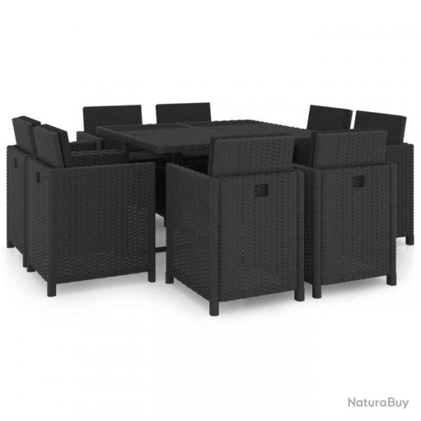 Salon de jardin 9 pcs avec coussins Rsine tresse Noir