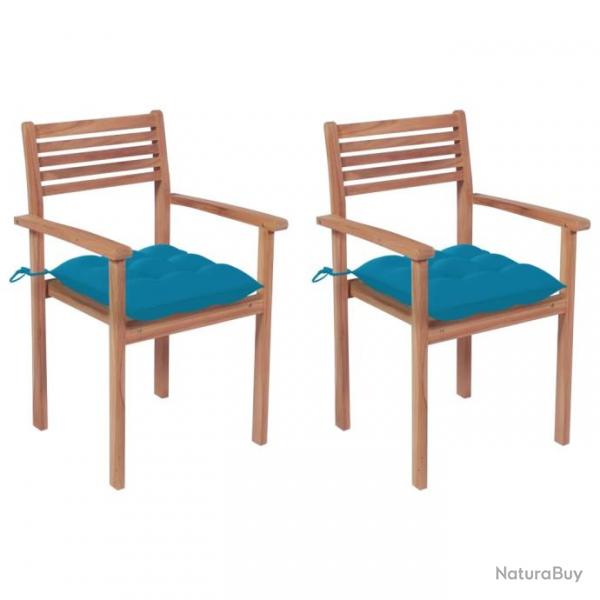 Chaises de jardin 2 pcs avec coussins bleu Bois de teck massif