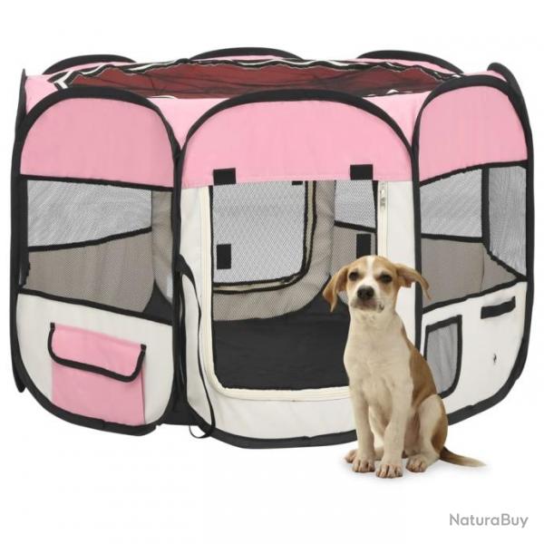 Parc pour chiens pliable avec sac de transport Rose 90x90x58 cm