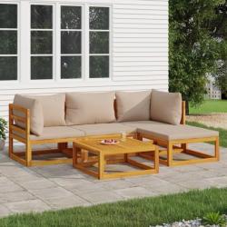 Salon de jardin 5 pcs avec coussins taupe bois massif