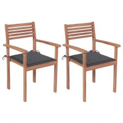 Chaises de jardin 2 pcs avec coussins anthracite Bois de teck