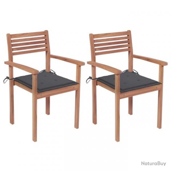 Chaises de jardin 2 pcs avec coussins anthracite Bois de teck