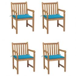 Chaises de jardin 4 pcs avec coussins bleu Bois de teck solide