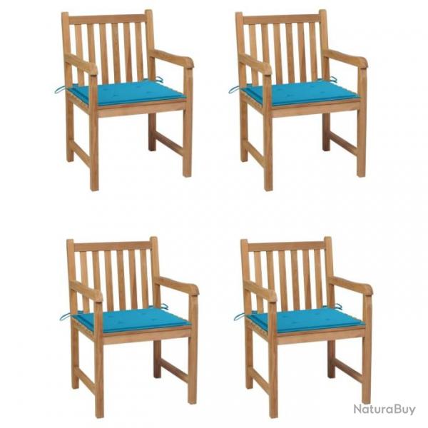 Chaises de jardin 4 pcs avec coussins bleu Bois de teck solide
