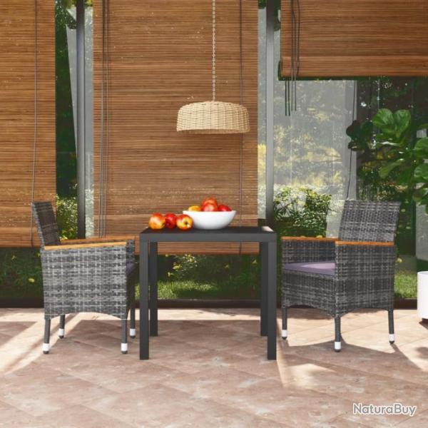 Mobilier  dner de jardin et coussins 3pcs Rsine tresse Gris