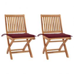 Chaises de jardin 2pcs avec coussins rouge bordeaux Teck massif